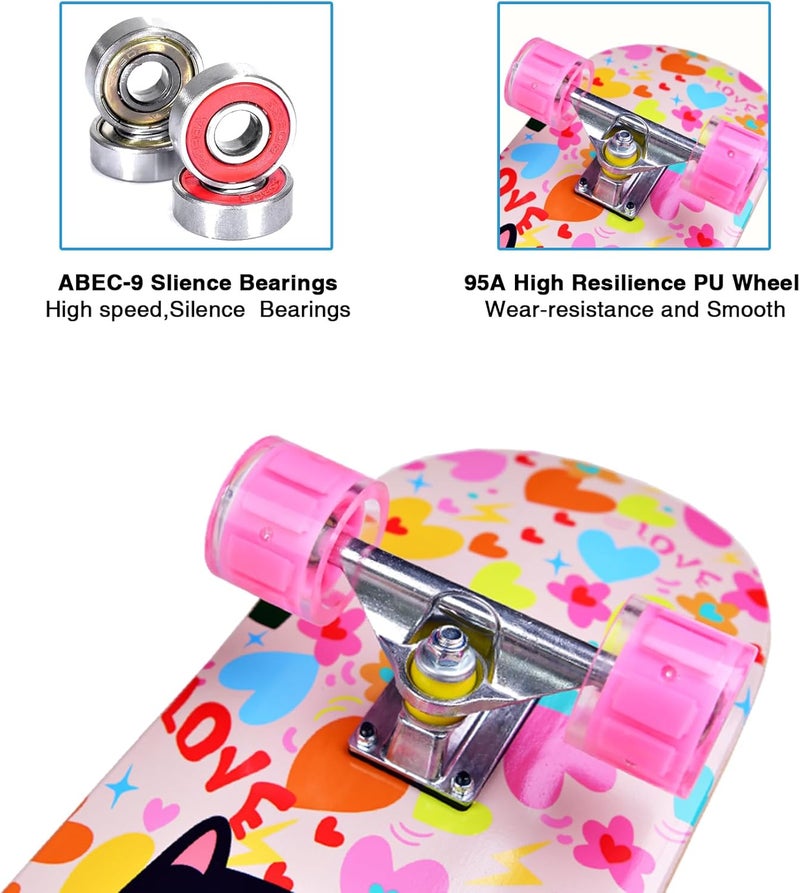TOUTSEUL Skateboards for Beginners Kids Boys Girls Teens and Adults, 31 Inch Complete Standard Skateboards with 7-Layer Maple Double Kick Deck Unicorn and Skull Design - Image 4